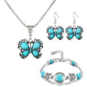 Western Butterfly Earrings Necklace Bracelet Set for Women Handmade Boho Vintage